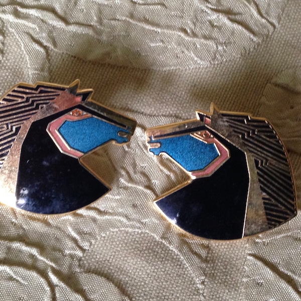 Laurel Burch Earrings WILD STALLION HORSE Cloisonne Post Stud Vintage Jewelry 1980s