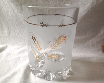 Vintage Mid Century Modern Devalbor Glass Ice Bucket Frosted Golden Wheat Italy