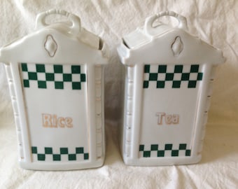 2 Canisters Bohemian Vintage Germany Mepoco Ware Coffee Rice Porcelain Ware Kitchen Storage