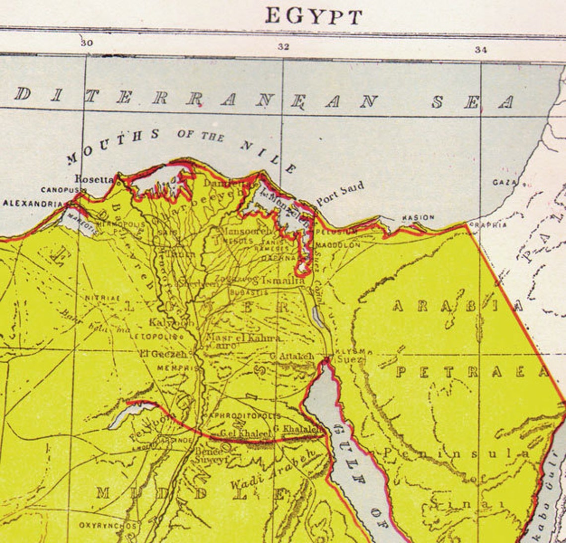 Egypt Nile River Map Antique Copper Engraving Vintage - Etsy