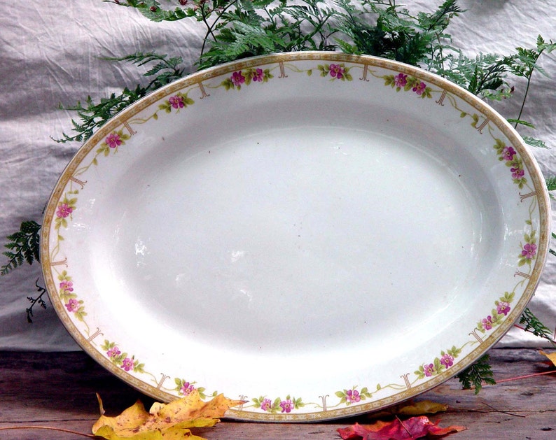 Serving Platter National China Pink Flowers Gold Edge Vintage Etsy