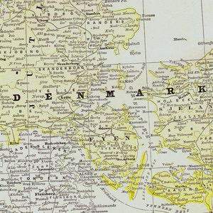 地図 デンマーク スペイン ポルトガル 1890年 ランドマクナリー ビクトリア朝 アンティーク ヨーロッパ地図 額装