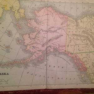 アラスカ地図 1892 アンティーク銅版画 北米地図 ビクトリア朝地理 アート額装