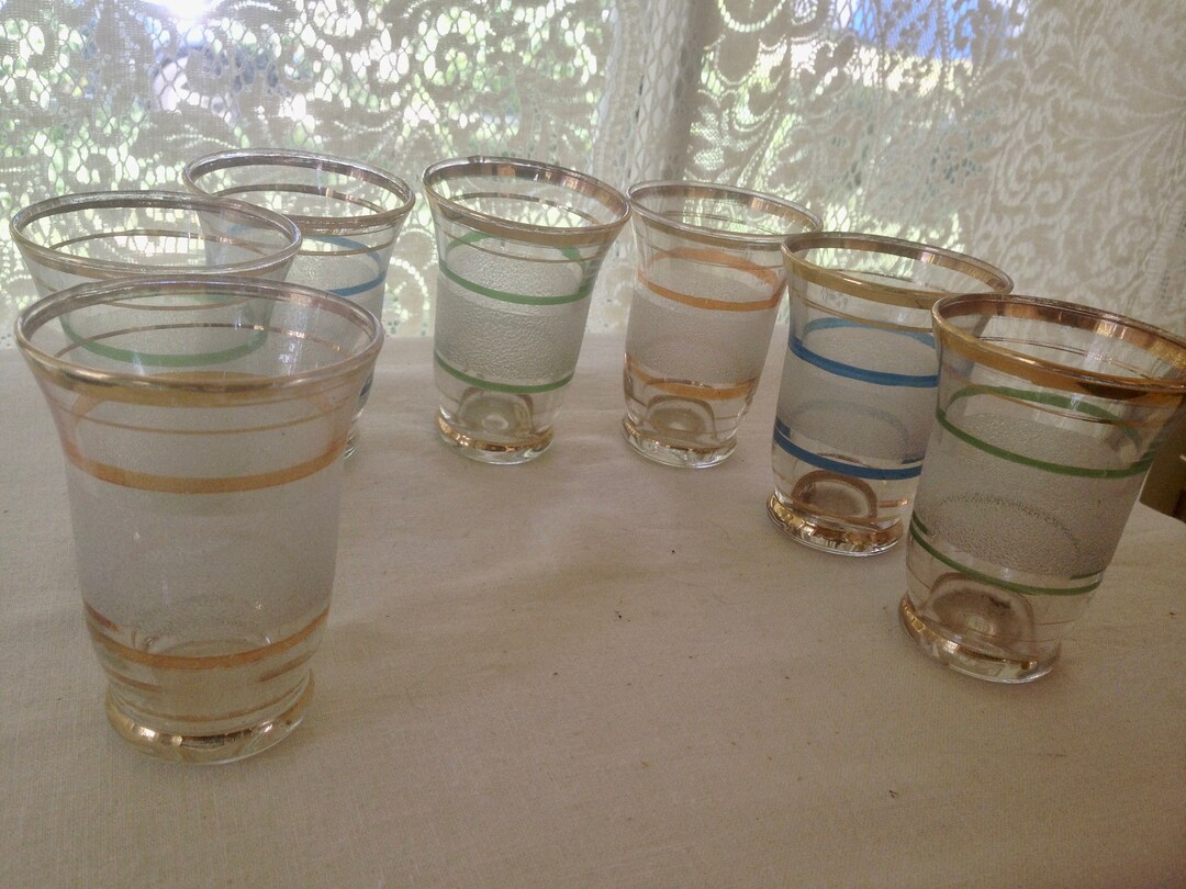German Cordial Shot Glasses Frosted Glass Gold Trim Vintage Etsy