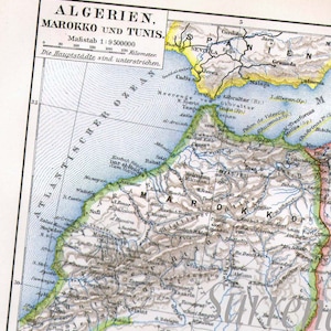 Algerien Marokko Tunis Afrika Karte 1906 Vintage Edwardian Antike Gravur Kartographie zum Rahmen