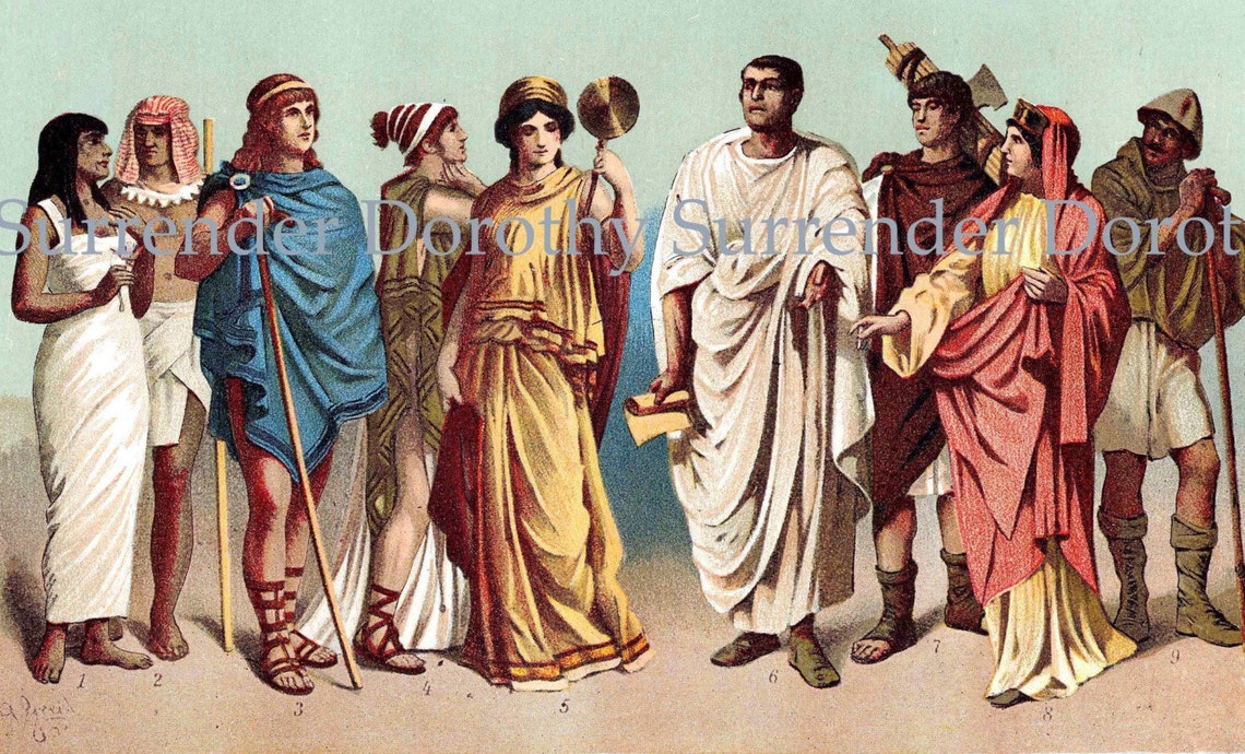 Roman Greek and Egyptian Costumes Fashions Antique Lithograph for ...