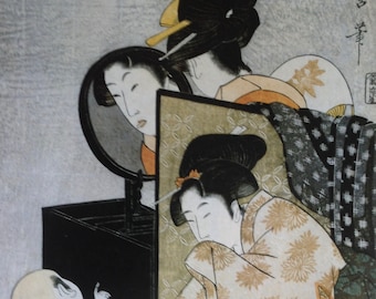 Kitagawa Utamaro Mother and Child Playing Peekaboo Japan Traditional Costume Vintage Fashion Print To Frame