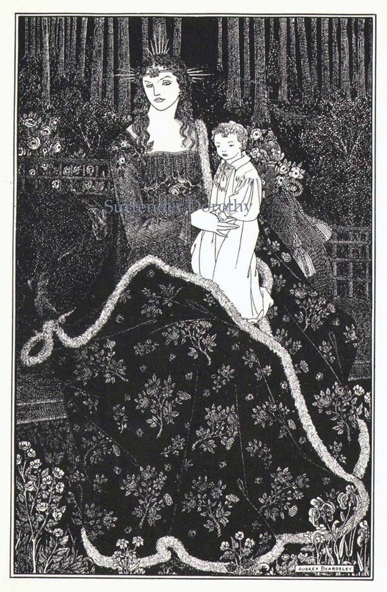 Mother & Child Aubrey Beardsley 1895 Vintage Victorian Madonna Print To Frame Black and White image 2