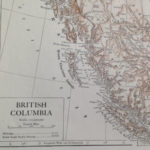 ブリティッシュコロンビア カナダ地図 1910 ヴィンテージ エドワード朝 スチール彫刻 地図作成 額装