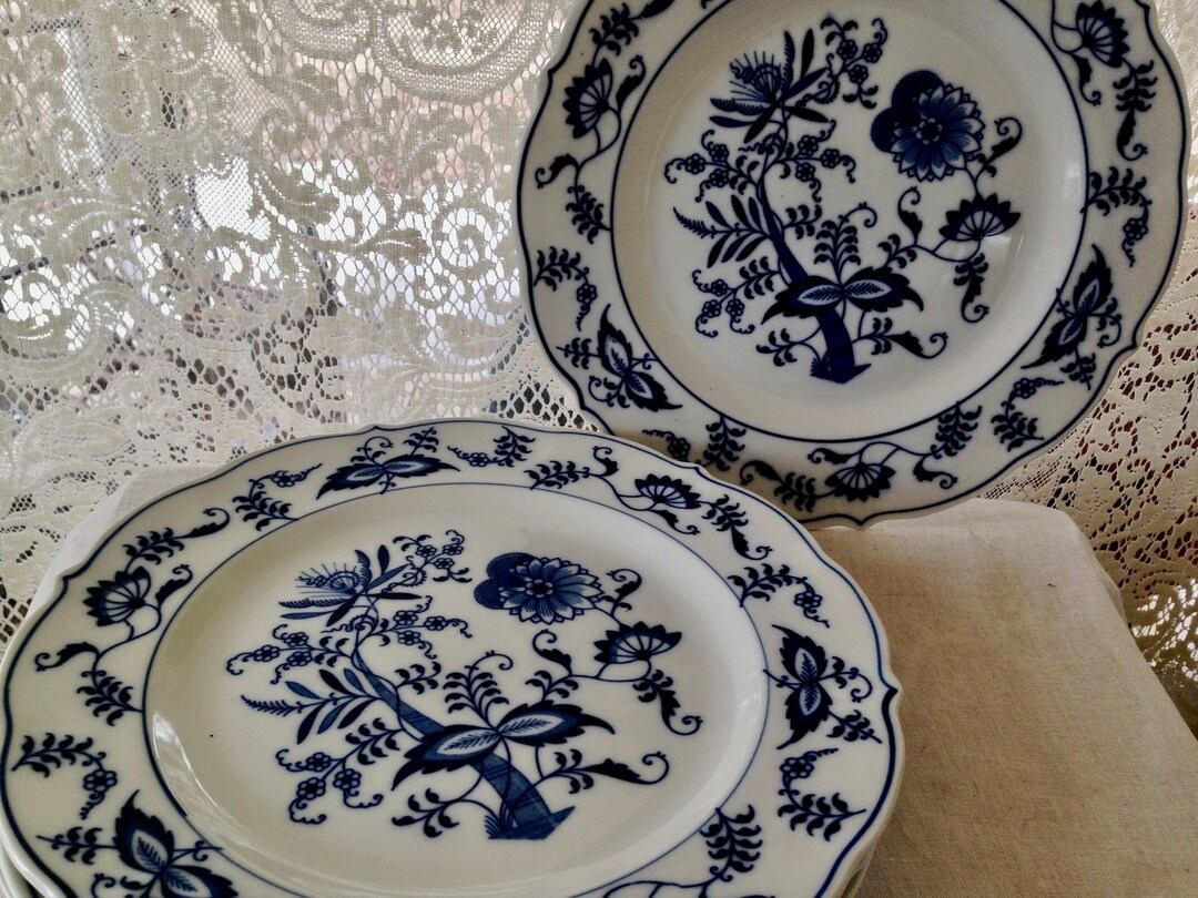 Four Blue Danube Dinner Plates Blue Onion Ten Inch Deep Cobalt Blue