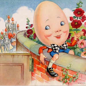 Humpty Dumpty Vintage Mother Goose Lithograph Nursery Illustration Eulalie Banks 1953