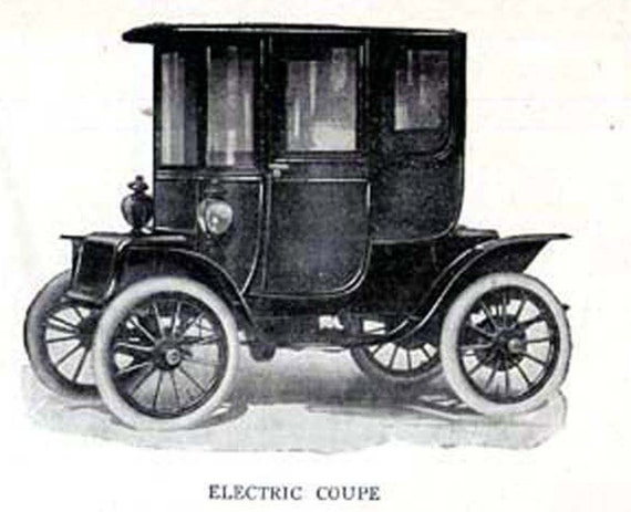 Electric Cars Coupe Automobiles Edwardian Vintage Cars 1912 Antique  Invention Print Black & White 