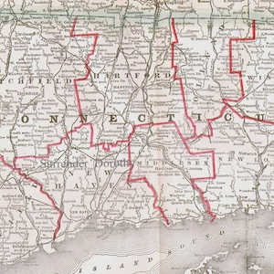 コネチカット州アメリカ地図アンティーク銅版画北米地図1892年ビクトリア朝地理アート額装