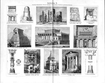 Assyrrian Babylonian Persian Architecture 1906 Edwardian Steel Engraving To Frame Black & White