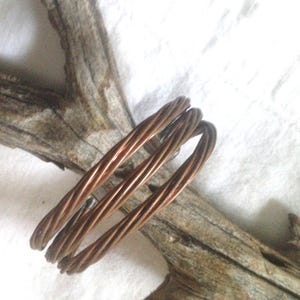 Rustic Triple Band Copper Cuff Bracelet Unisex Recycled Lightning Cable