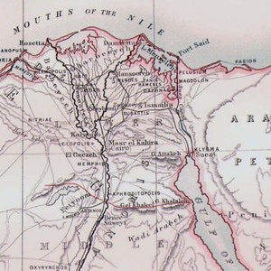 エジプト ナイル川地図 アンティーク アクアチント 銅版画 1892 ヴィンテージ 地図作成 ビクトリア朝 地理 アート 額装