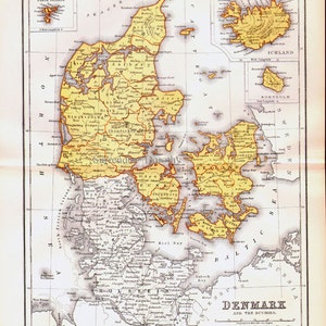 Denmark Map Iceland, Faroe Islands & Bornholm Inserts 1871 Victorian Lippencott Antique Copper Engraving European Cartography image 3