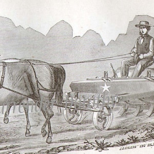 Star Drill Planter 1869 Antique Farm Agriculture Vintage Engraving Civil War Period To Frame Black & White