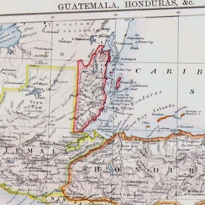 Guatemala Honduras Karte Antike Kupfer Gravur Mittelamerika Kartographie 1892 Vintage Viktorianische Geografie Kunst zum Rahmen