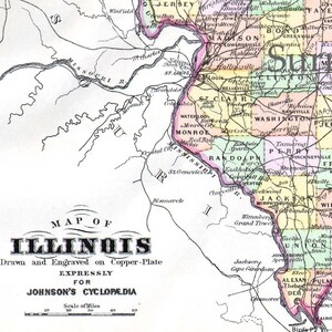 Illinois State Map Antik 1896 Viktorianisch Große Antike Kupfer Gravur Vintage Kartographie USA Geografie Zum Rahmen