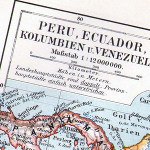 ペルー エクアドル 南アメリカ地図 1903 アンティーク エドワード朝 スチール彫刻 ヴィンテージ 地図作成 地理 アート 額装 1903