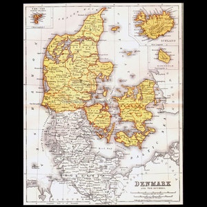 Denmark Map Iceland, Faroe Islands & Bornholm Inserts 1871 Victorian Lippencott Antique Copper Engraving European Cartography image 4