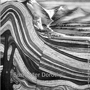 Schichten der Erde Geologie Diagramm 1920er Jahre Naturgeschichte Druck zu Rahmen