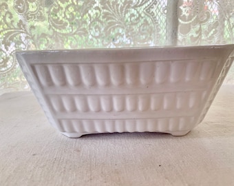 Cream White Box Bonsai Planter Vase USA 1960s Mid Century Vintage Serving Storage Organizer