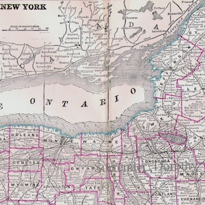 ニューヨーク州地図 米国州 大型アンティーク銅版画 ヴィンテージ 北米地図 1892 ビクトリア朝地理アート 額装