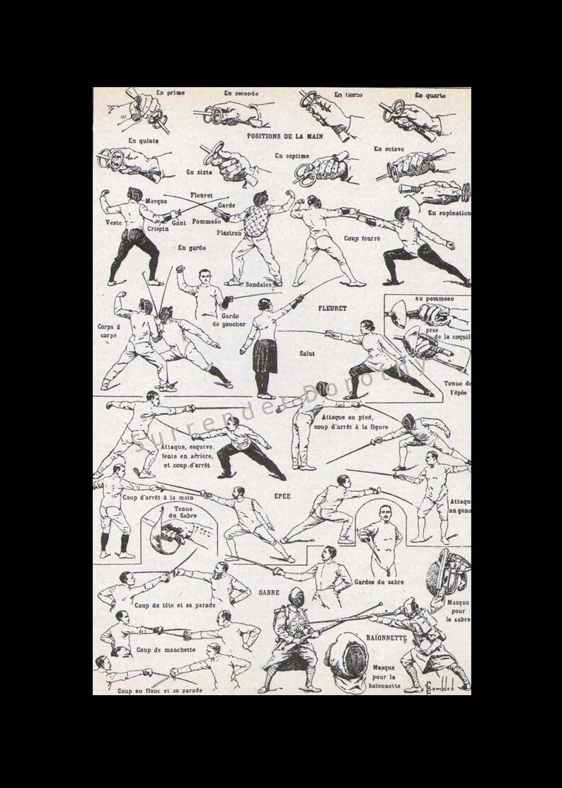 Fencing Moves French Dictionary Paris France Athletic Sports Etsy