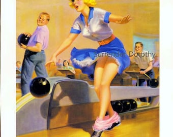 Blonde Bowler Loses Her Panties Vintage Pinup Girl Poster Print to