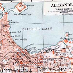 アレクサンドリア エジプト地図 1906 ヴィンテージ エドワード朝時代 スチール彫刻 都市地図 額装