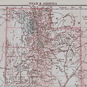 Utah Arizona Karte Indianerreservate 1892 Große Antike Kupferstich Vintage Viktorianischen USA State First People