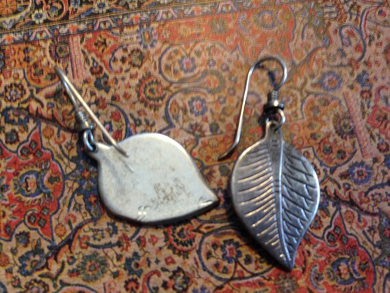 Laurel Burch Earrings Silver Leaf Dangle French E… - image 2