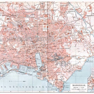 Marseille France City Map 1903 Vintage Edwardian Steel Engraving European Cartography To Frame image 2