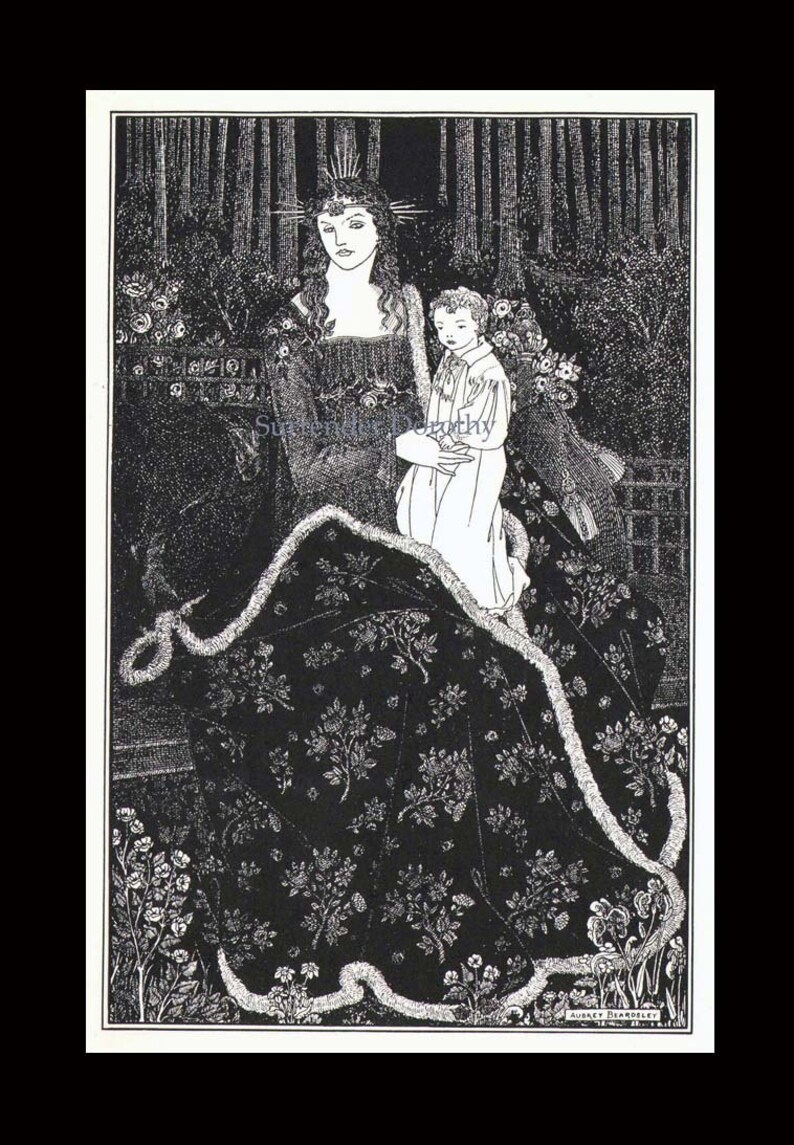 Mother & Child Aubrey Beardsley 1895 Vintage Victorian Madonna Print To Frame Black and White image 4