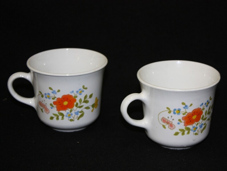 Wildflower Mugs Corning Vintage 1970s Coffee Cups Set Of Four For Your Retro Kitchen USA image 2