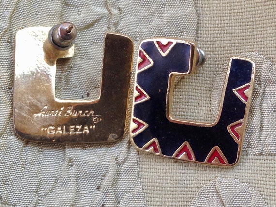 Laurel Burch Earrings GALIZA Black Red Squares Po… - image 2