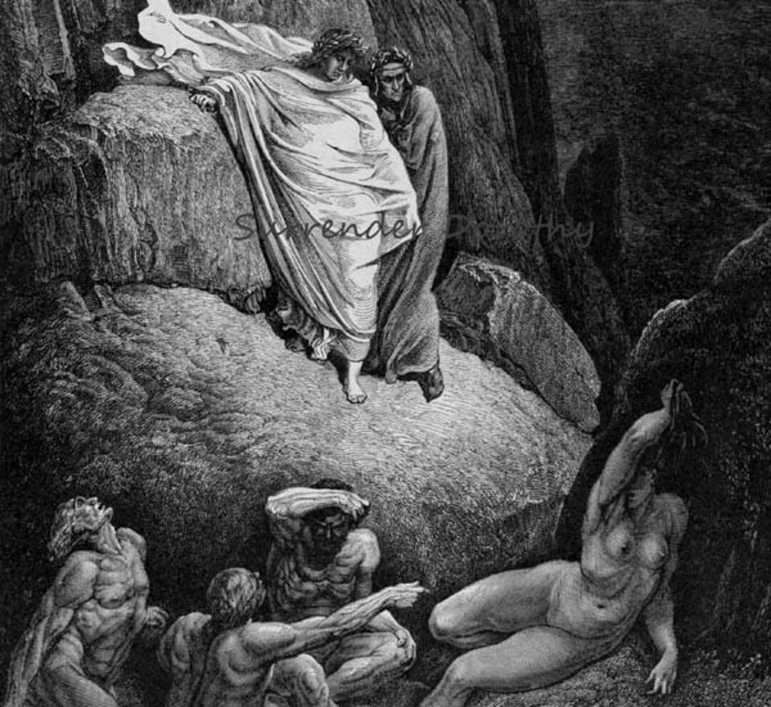 Gustave・L・Jonghe、Idle moments、希少な額装用画集より Virgil Shows Dante the Shade of Thais Inferno Canto 18 Gustave