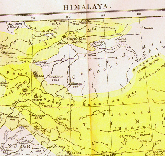 チベットヒマラヤ地図 アンティーク銅版画 アジア地図 1892年