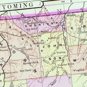 Mapa de Wyoming Estados Unidos EE. UU. 1896 Victorian Antique Copper Engraving Vintage Cartography To Frame