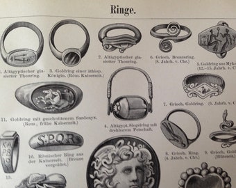 Gold Rings Jewelry 1887 Goldsmith  Victorian Germany Steel Engraving To Frame Black & White