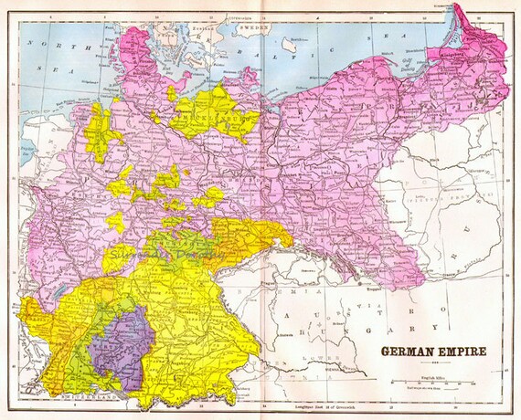 ドイツ帝国地図 ヴィンテージ銅版画 ヨーロッパ地図 1892年 ビクトリア 
