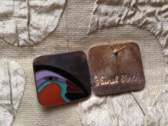 Laurel Burch Earrings TORI-MON Birds Square Clois… - image 2