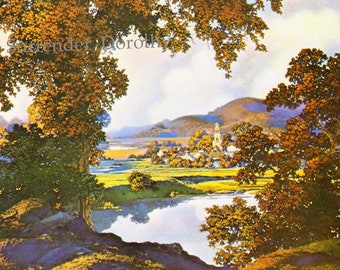 Elm Late Afternoon Peaceful Valley Maxfield Parrish Art Nouveau Poster Print To Frame