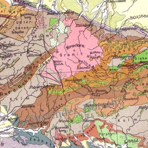 ドイツの地質図 ヴィンテージ エドワード朝時代の地質学 1906 スチール彫刻地図作成 額装