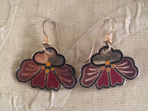 Laurel Burch Earrings Yelapa FLOWERS RARE Red Plu… - image 1