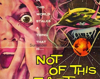 Not Of This Earth 1950s Sci Fi Horror Movie Poster Full Color Advertisement Lithograph To Frame Science Fiction