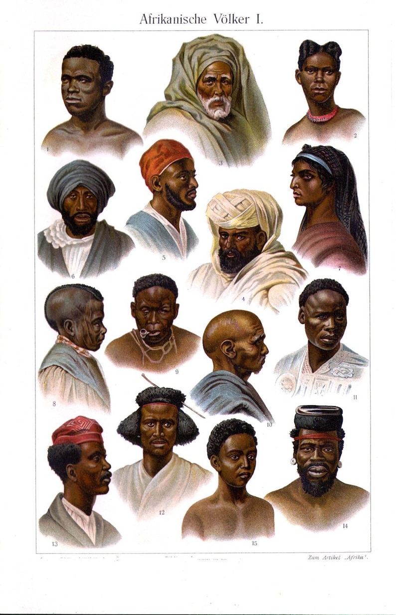 Faces Of Africa 1 Cultural Anthropology Chromolithograph Print Etsy