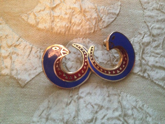 Laurel Burch CELIN Blue Birds Cloisonne Earrings … - image 1